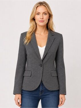 Express Black/White Textured Pattern One-Button Leopard Lined Blazer Size 10